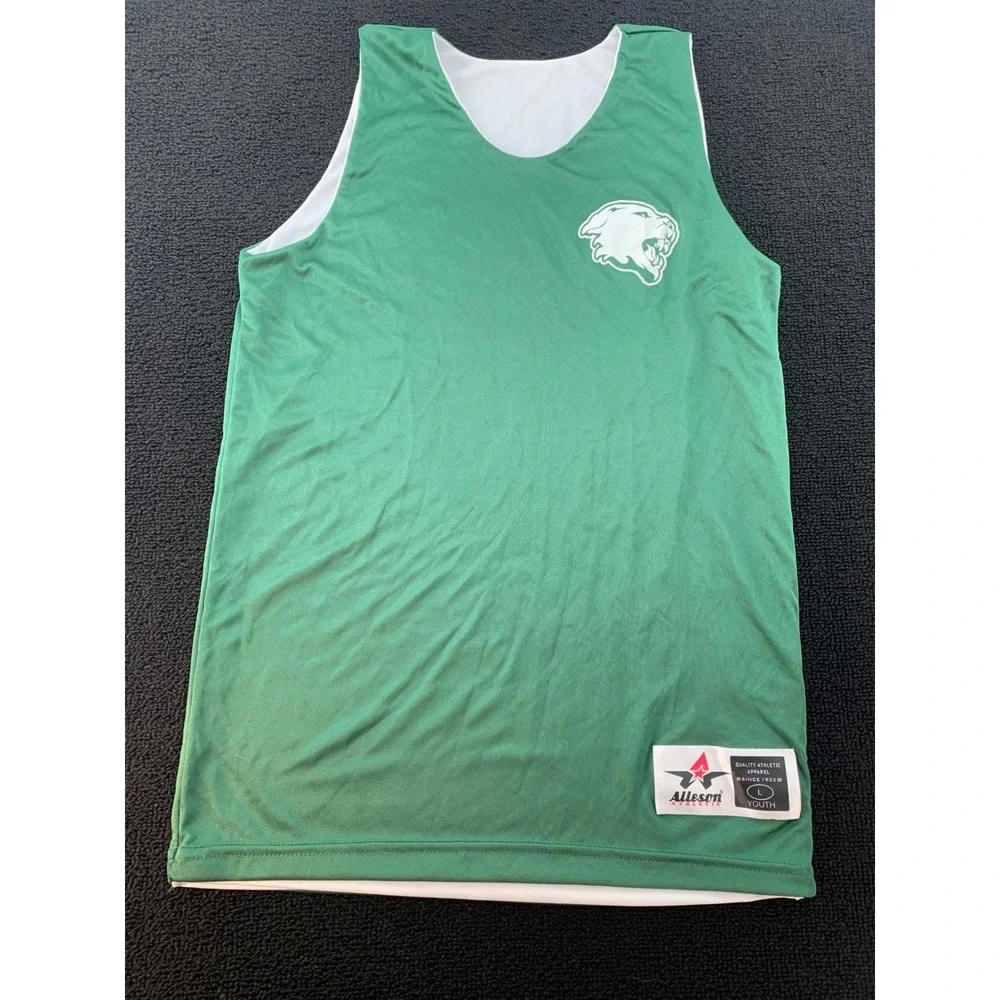 Alleson Athletic Youth Reversible Basketball Jersey Green White Panther Size L